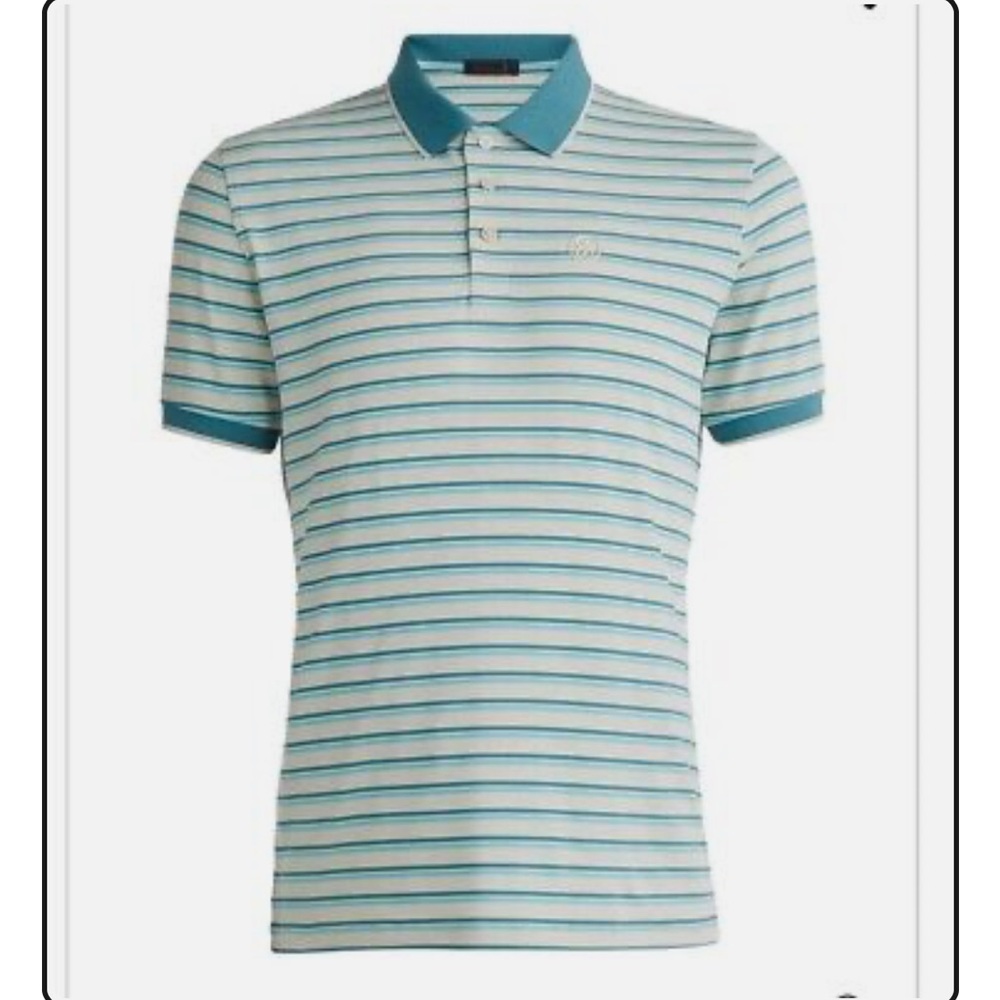 G/FORE Teal and White Striped Polo Shirt